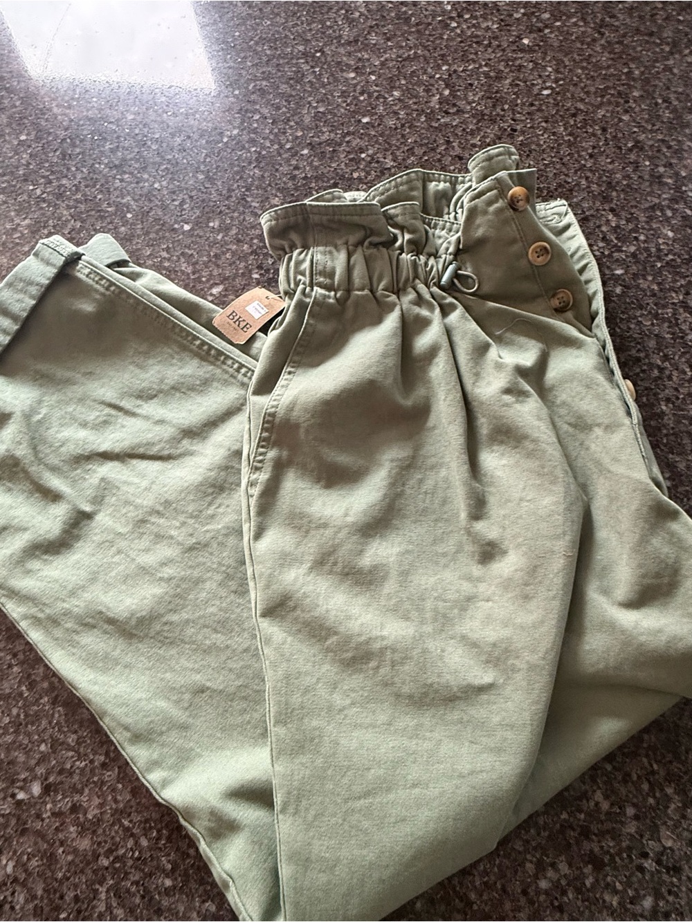 BKE Buckle Olive Green Paperbag Waist Pants XL